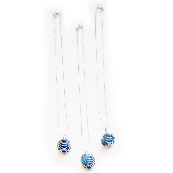 1 Blue Onyx Silver Chain Boinger Necklace - Picture 3 of 3